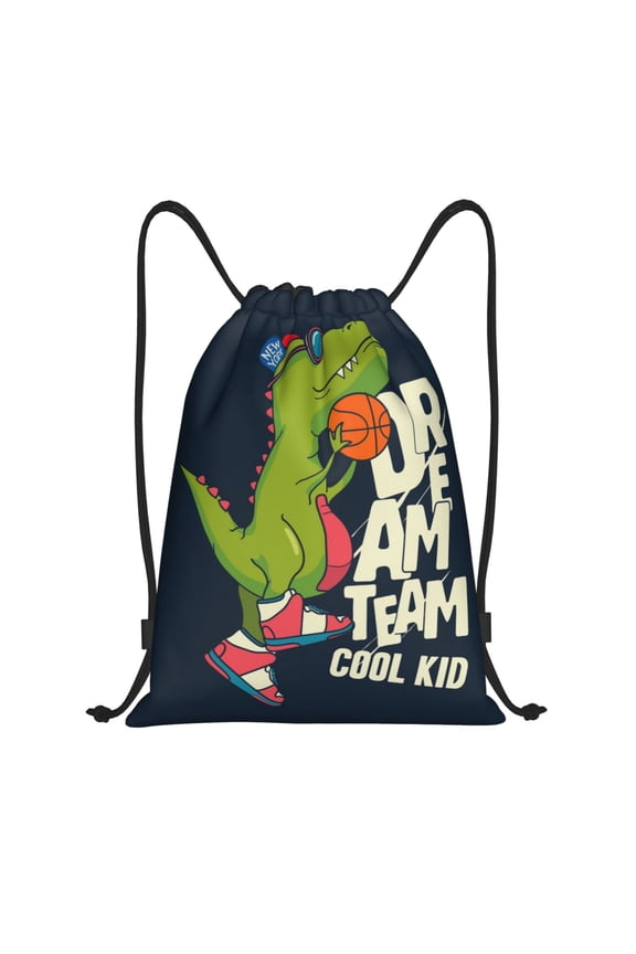 Dinosaur Basketball Player Print Drawstring Backpack Bag Sport Versatile Sports Backpack for Gym, Travel, Swimming, Beach