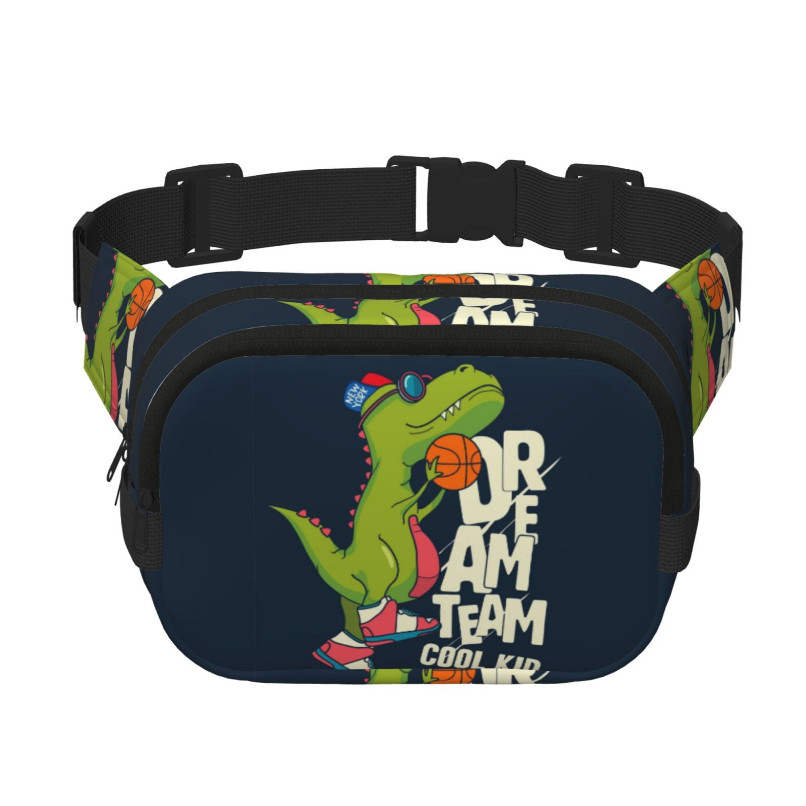 Hirioo Dinosaur Basketball Player for Double Layer Waist Bag Adjustable Fanny Pack For Travel Running Hiking