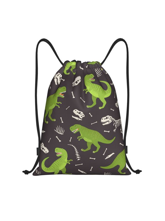 Dinosaur Skeleton Print Drawstring Backpack Bag Sport Versatile Sports Backpack for Gym, Travel, Swimming, Beach