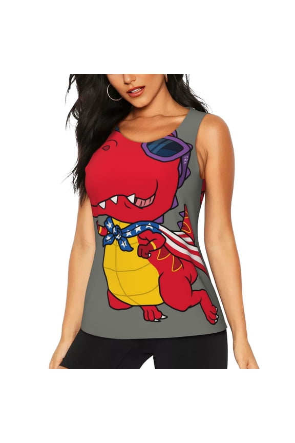 Dinosaur Super Hero Cartoon for Women's Workout Tank Top Sleeveless Workout Tops Athletic Gym Shirts-X-Large