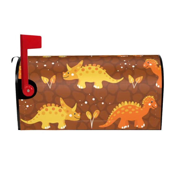 Hirioo Dinosaurs and Leaves for Magnetic, Waterproof Mailbox Cover,Perfect for Fall, Winter, Spring, and Summer Outdoor Decor-21x18 in