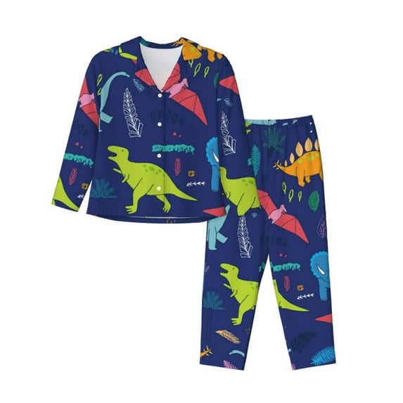 Hirioo Dinosaurs for Women's Pajama Sets 2 Piece Pjs Women's Long-Sleeved Pajama Set Button Down Sleepwear,S-XXL-Small