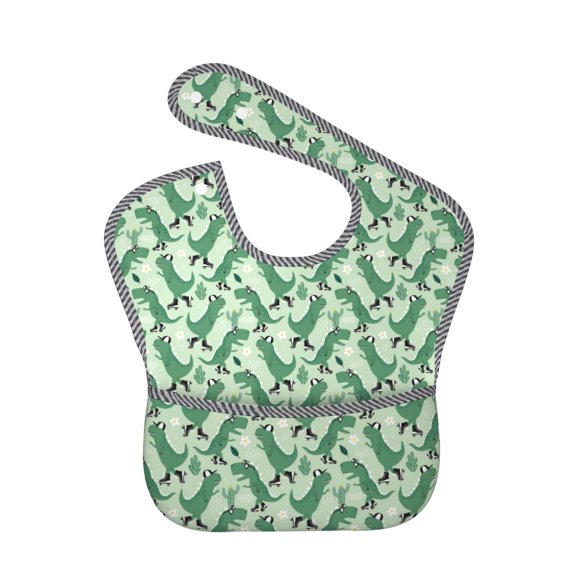 Hirioo Dinosaurs on Roller Skater for Baby Waterproof Pocket Bib Adjustable Closed for Babies Toddlers with Large Pocket 6-24Months