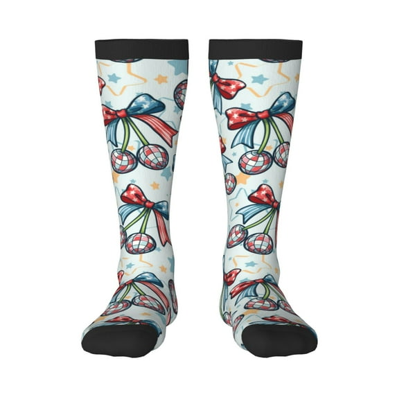 Hirioo Disco Ball Cherry With Bow for Adult Stockings Breathable Sock Non-Pilling,Contrasting Color Design