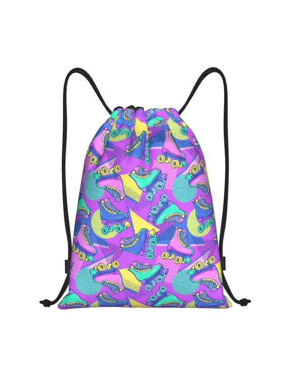 Disco Roller Skates Print Drawstring Backpack Bag Sport Versatile Sports Backpack for Gym, Travel, Swimming, Beach