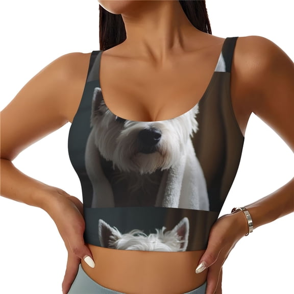 Hirioo Dog Wrapped in Towel 1 for Women's Sports Vest with Full-Print Design, Stretchy Fabric and Removable Pads-Large