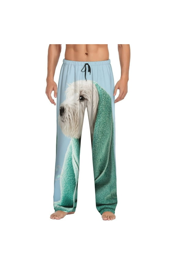 Dog Wrapped in Towel for Men's PJ Pajama Pants Sleep Pants Men's Home Trousers with Pockets,S-3XL-