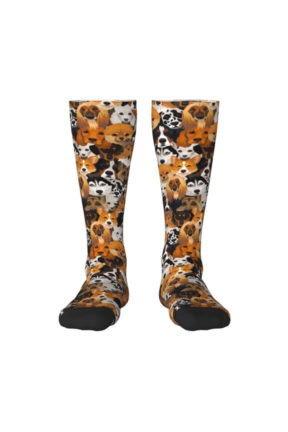 Dogs Different Breeds for Adult Stockings Breathable Sock Non-Pilling,Contrasting Color Design