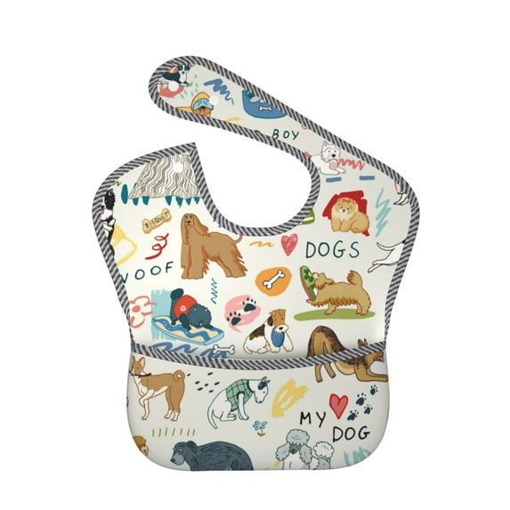 Hirioo Dogs Funny Pets for Baby Waterproof Pocket Bib Adjustable Closed for Babies Toddlers with Large Pocket 6-24Months