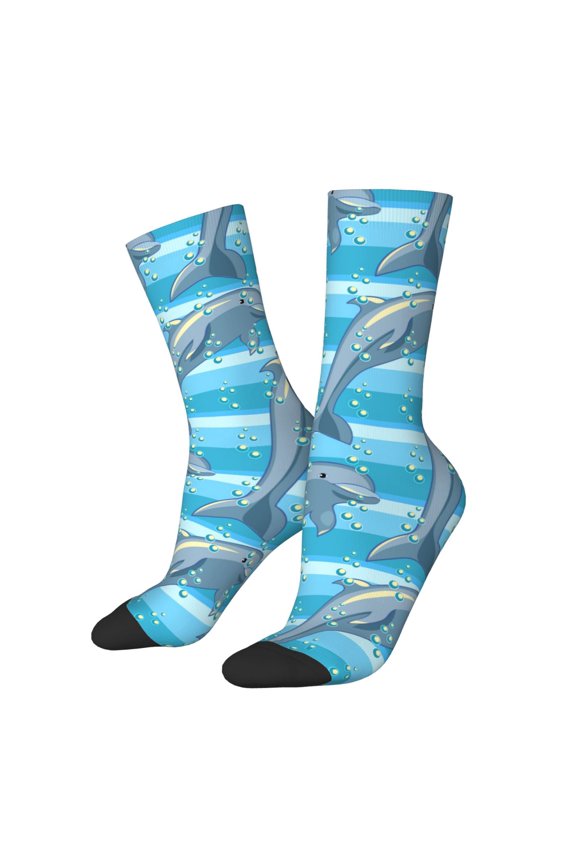 Dolphin Pattern Adult Middle Tube Socks Breathable Sock Non-Pilling,Contrasting Color Design