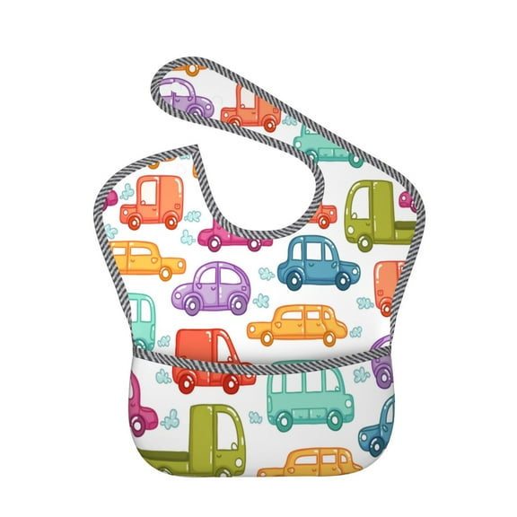 Hirioo Doodle Cars for Baby Waterproof Pocket Bib Adjustable Closed for Babies Toddlers with Large Pocket 6-24Months