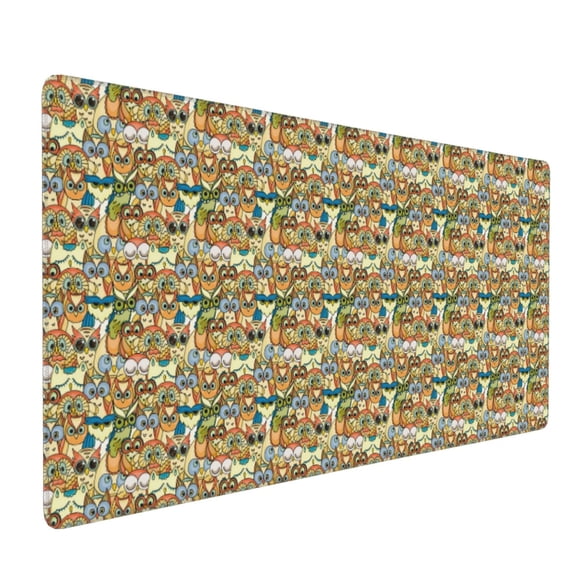 Hirioo Doodle Owls for Mouse Pad ,Anti-Slip Base, Durable Stitched Edges, Perfect for Gaming, Office, and Home Use,16x35.5in