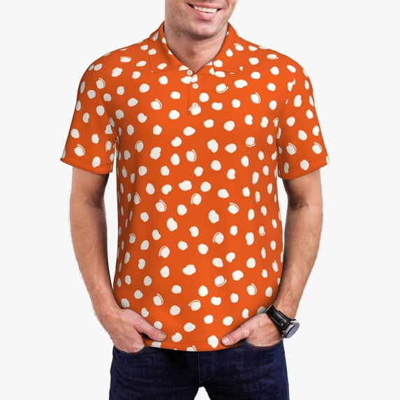 Hirioo Dots On Orange Background for Men’s Polo Shirts Quick Dry Short Sleeve Golf T Shirt Performance Moisture Wicking Casual Workout,Sizes S-4XL-3X-Large