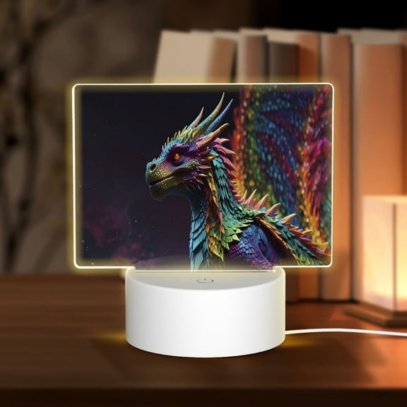 Hirioo Dragon with Colorful Tail for Rectangular Acrylic with Night Light Best Gifts for Lover Girl Mom, Valentine's Day Anniversary Birthday Wedding Present