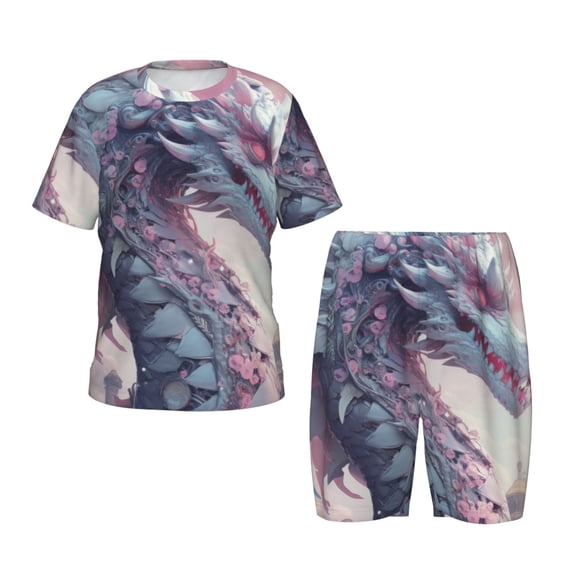 Hirioo Dragon1 for Short-Sleeved Pajama Set For Kids Short Sleeve Set Soft Summer Sleepwear Pj Sets-X-Large