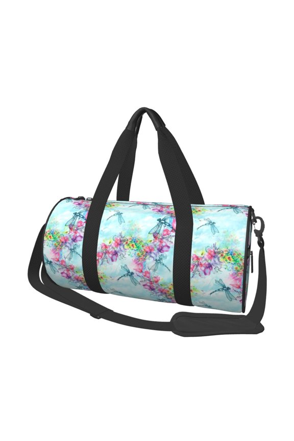 Dragonfly Floral for Round Large Capacity Travel Luggage Bag Weekend Getaway Bag for Gym Beach Swim Bag Men Women