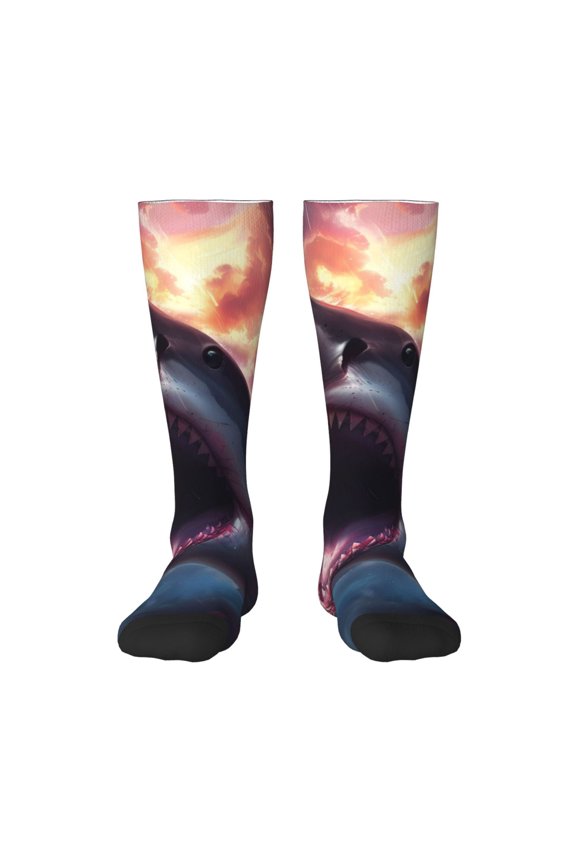 Dramatic Shark Attack for Adult Stockings Breathable Sock Non-Pilling,Contrasting Color Design