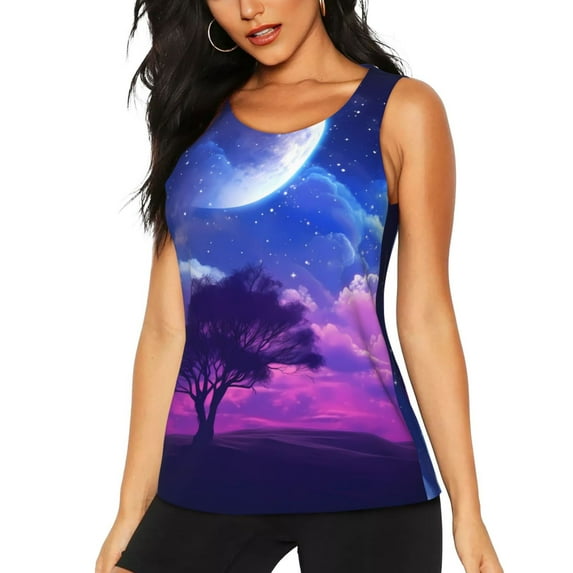 Hirioo Dreamy Colorful Starry Sky for Women's Workout Tank Top Sleeveless Workout Tops Athletic Gym Shirts-XX-Large