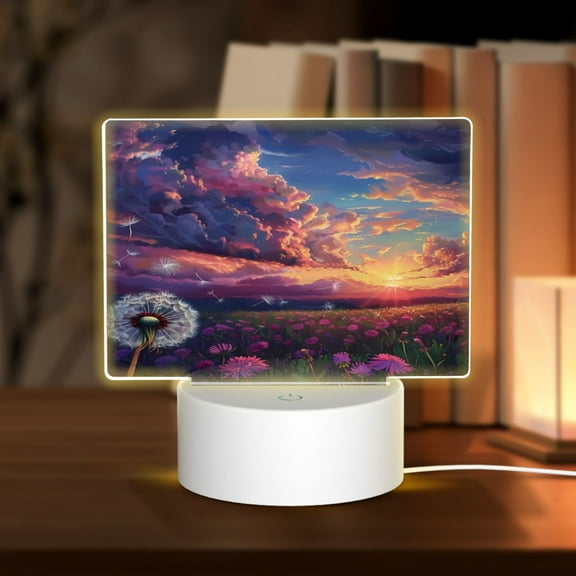 Hirioo Dreamy Dandelion Sunset for Rectangular Acrylic with Night Light Best Gifts for Lover Girl Mom, Valentine's Day Anniversary Birthday Wedding Present