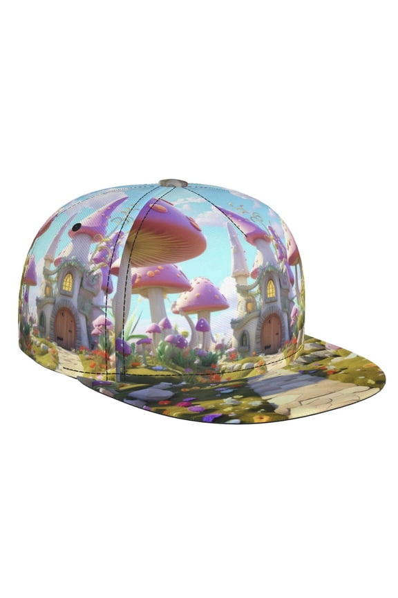 Dreamy Mushroom House for Baseball Cap Men Cap Flat Brim for Men Women Teens Adjustable Baseball Cap