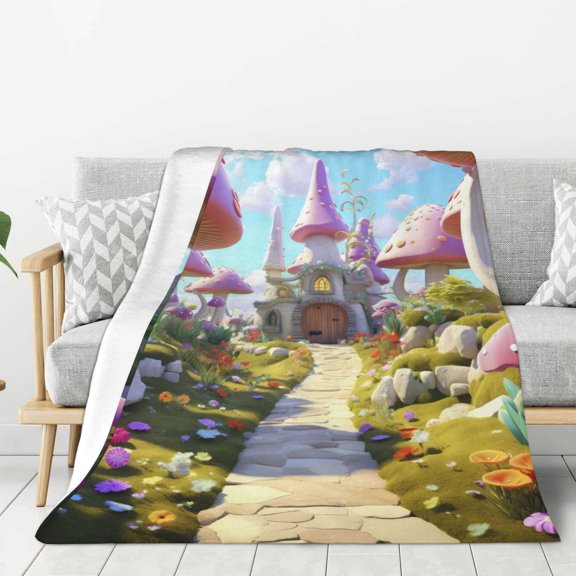 Hirioo Dreamy Mushroom House for Flannel Blanket, Cozy and Warm Throw for Bed or Couch ,Perfect for All Seasons-40"x30"