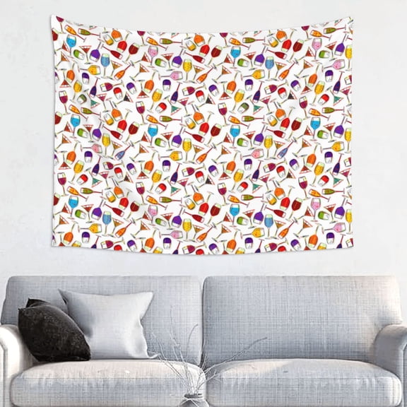 Hirioo Drink And Cocktail Glasses Print Tapestry Lightweight Fabric for Bedroom Aesthetic Home Wall Dorm Dcor Living Room Decor 29x37 Inch