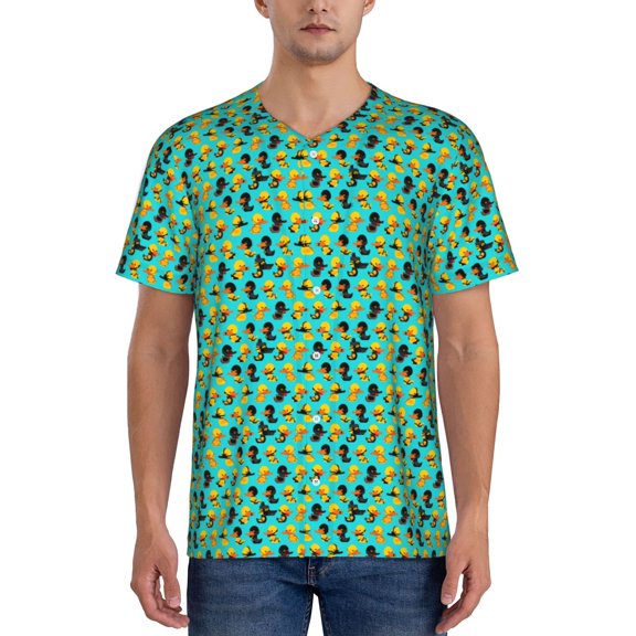Hirioo Duck In Black Suit for Men's Baseball T-shirt Shirts Short Sleeve Casual Summer Button Stretch T Shirts,Size S-4XL-X-Large
