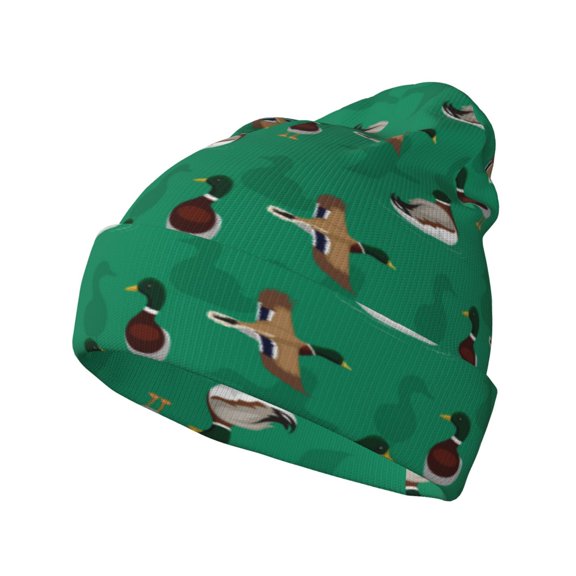 Hirioo Duck Mallard Flying Pose for Men's Knit Cuffed Beanie for Outdoor Activities Unisex