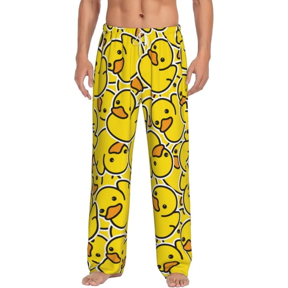 Hirioo Ducky Cartoon Animal Yellow for Men's PJ Pajama Pants Sleep Pants Men's Home Trousers with Pockets,S-3XL-3X-Large