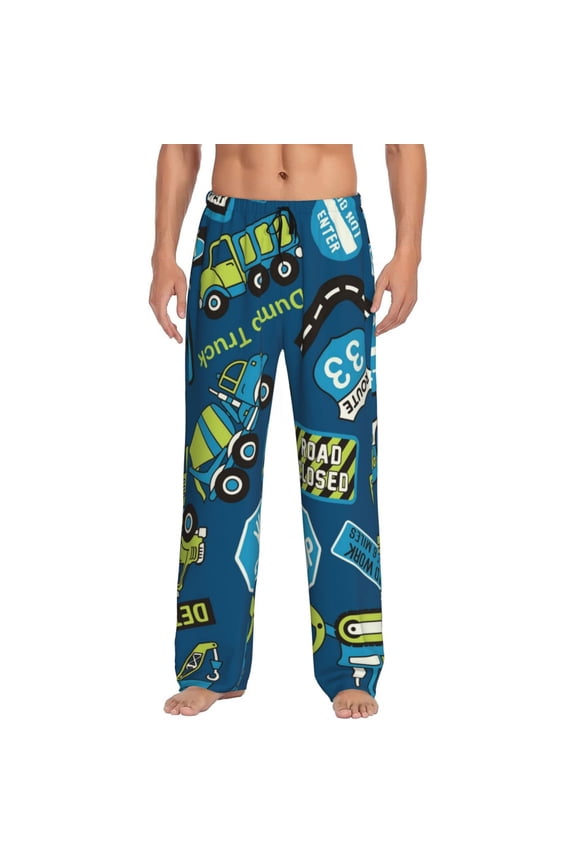Dump Truck for Men's PJ Pajama Pants Sleep Pants Men's Home Trousers with Pockets,S-3XL-Large