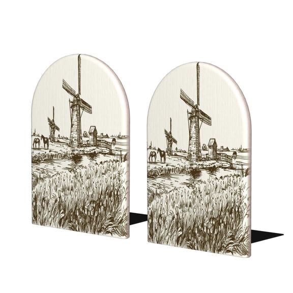 Hirioo Dutch Windmill for Bookends Decorative Bookends for Shelves for Home or Office, Non-Slip Base