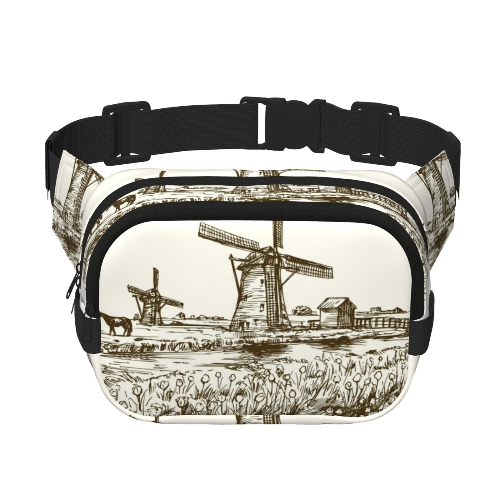 Hirioo Dutch Windmill for Double Layer Waist Bag Adjustable Fanny Pack For Travel Running Hiking