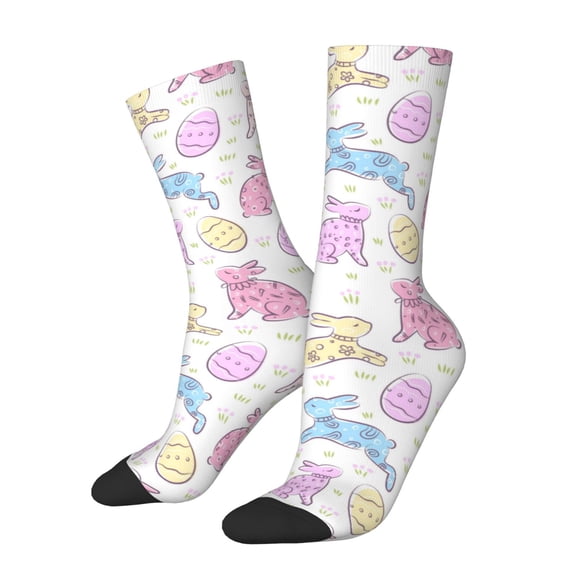 Hirioo Easter Colorful Rabbit Pattern Adult Middle Tube Socks Breathable Sock Non-Pilling,Contrasting Color Design