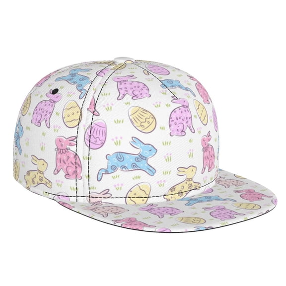 Hirioo Easter Colorful Rabbit for Baseball Cap Men Cap Flat Brim for Men Women Teens Adjustable Baseball Cap