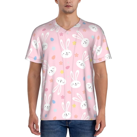 Hirioo Easter Cute Rabbit for Men's Baseball T-shirt Shirts Short Sleeve Casual Summer Button Stretch T Shirts,Size S-4XL-Medium