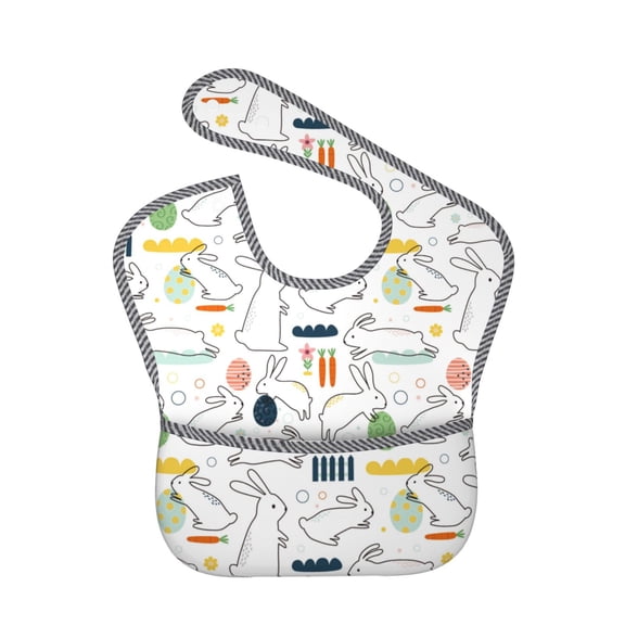 Hirioo Easter Rabbit for Baby Waterproof Pocket Bib Adjustable Closed for Babies Toddlers with Large Pocket 6-24Months