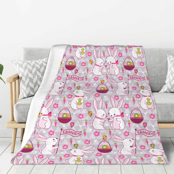 Hirioo Easter Rabbit for Flannel Blanket, Cozy and Warm Throw for Bed or Couch ,Perfect for All Seasons-40"x30"