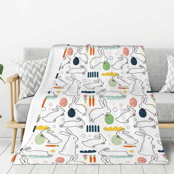 Hirioo Easter Rabbit for Flannel Blanket, Cozy and Warm Throw for Bed or Couch ,Perfect for All Seasons-80"x60"