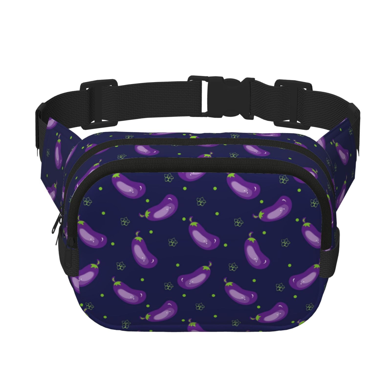 Hirioo Eggplant for Double Layer Waist Bag Adjustable Fanny Pack For Travel Running Hiking