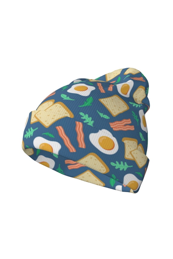 Eggs Toast Bacon And Arugula for Men's Knit Cuffed Beanie for Outdoor Activities Unisex