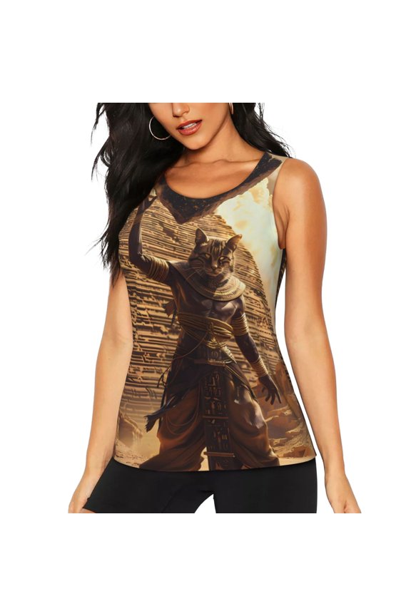 Egyptian Cat Pharaoh Magic for Women's Workout Tank Top Sleeveless Workout Tops Athletic Gym Shirts-XX-Large