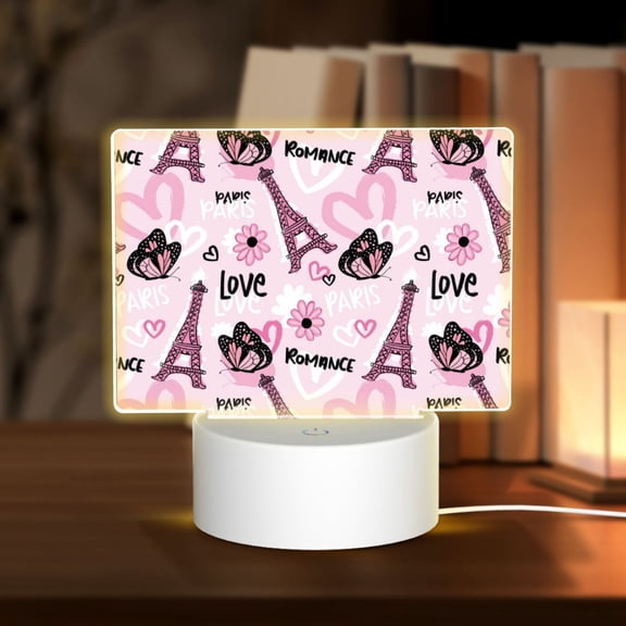 Hirioo Eiffel Tower and Butterflies for Rectangular Acrylic with Night Light Best Gifts for Lover Girl Mom, Valentine's Day Anniversary Birthday Wedding Present