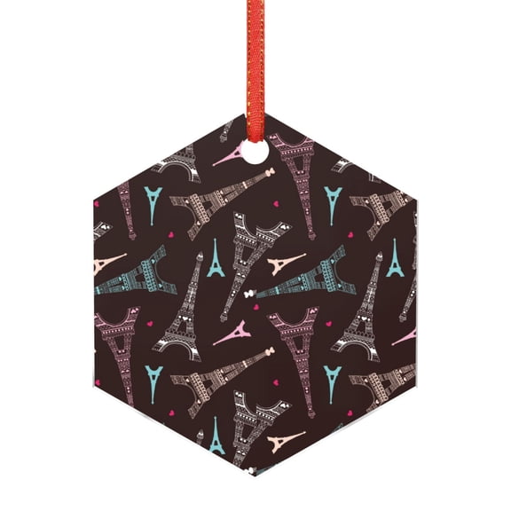 Hirioo Eiffel Tower for Acrylic Christmas Pendant Hanging Christmas Tree Ornaments, Car, Home, Office Gift Decor-Hexagon