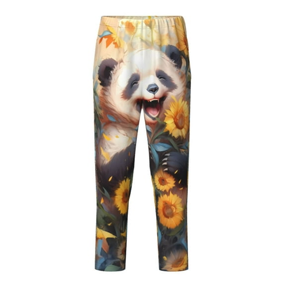 Hirioo Elegant Cute Panda Sunflower for Teenagers' Pajama Pants Womens Lounge Pants with Pockets Pj Bottoms Pants for Men-Large