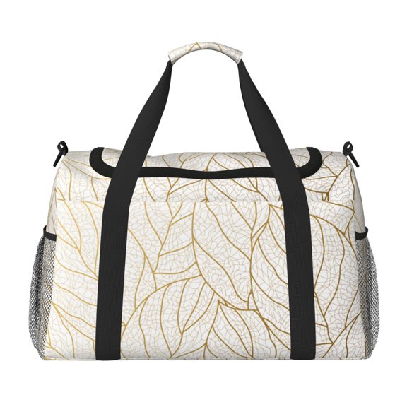 Hirioo Elegant Gold Leaf Pattern Hand Travel Bag for Men Women,Durable and Spacious Travel Bag with Multiple Pockets for Work, Travel, Weekend Getaways
