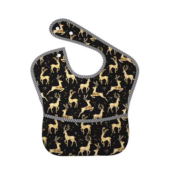 Hirioo Elegant Gold Moose for Baby Waterproof Pocket Bib Adjustable Closed for Babies Toddlers with Large Pocket 6-24Months