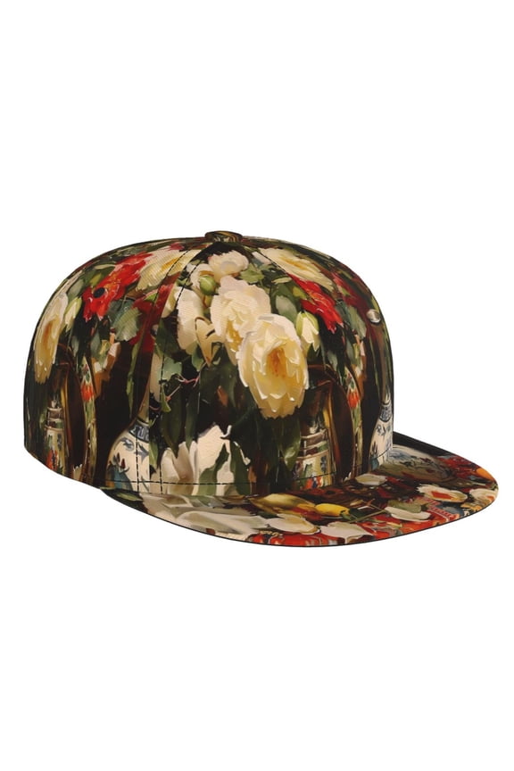 Elegant Still Life Roses for Baseball Cap Men Cap Flat Brim for Men Women Teens Adjustable Baseball Cap