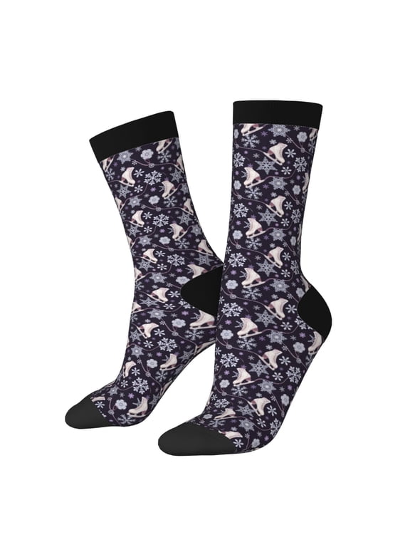 Elegant ice skates snowflakes A Pattern Adult Middle Tube Socks Breathable Sock Non-Pilling,Contrasting Color Design
