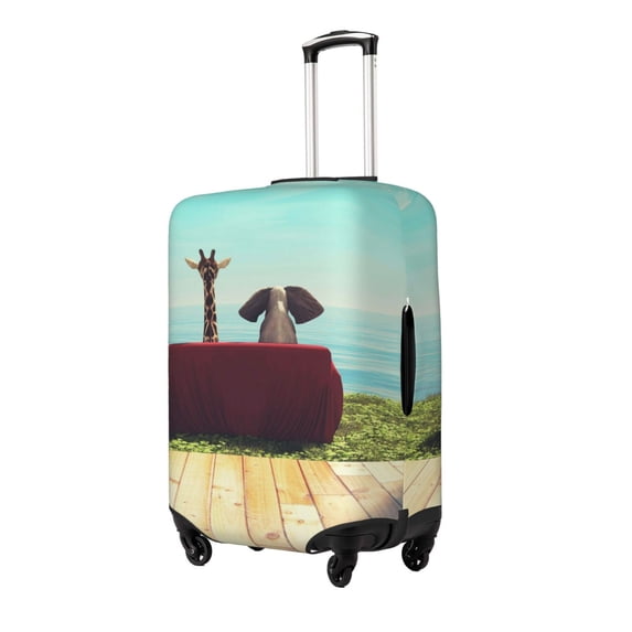 Hirioo Elehpant And A Giraffe Looking At The Sea for Elasticity Suitcase Cover (No luggage Included) Durable Luggage Protector Fits 18-32 Inch Luggage-Large