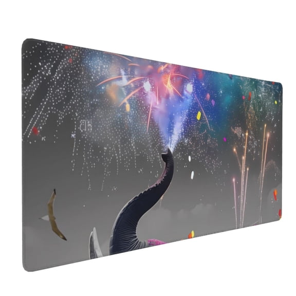 Hirioo Elephant Fireworks Celebration for Mouse Pad ,Anti-Slip Base, Durable Stitched Edges, Perfect for Gaming, Office, and Home Use,16x35.5in